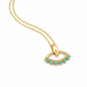 Gold-Plated Sterling Silver 925 Evil Eye Necklace with Turquoise Stones