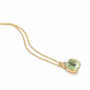 Gold-Plated Silver 925 Necklace with Aquamarine-Green Crystal and Zircon Accents