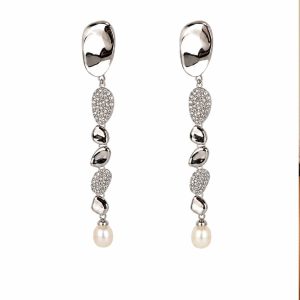 Sterling Silver 925 Earrings with Zircon and Pearl