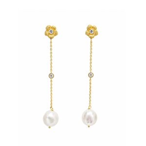 Gold-Plated 925 Sterling Silver Pearl Drop Earrings